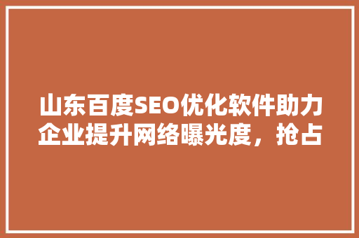山东百度SEO优化软件助力企业提升网络曝光度，抢占市场先机