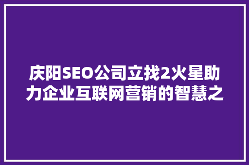 庆阳SEO公司立找2火星助力企业互联网营销的智慧之选