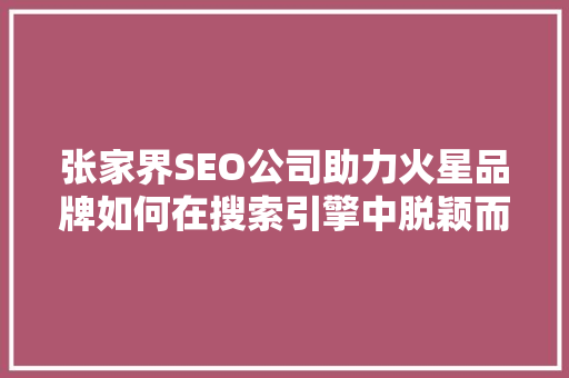 张家界SEO公司助力火星品牌如何在搜索引擎中脱颖而出