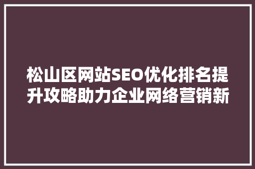 松山区网站SEO优化排名提升攻略助力企业网络营销新篇章