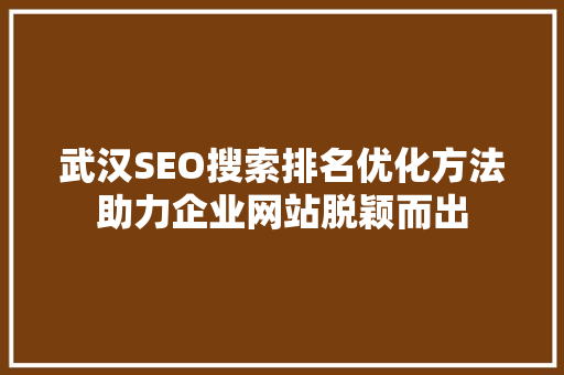武汉SEO搜索排名优化方法助力企业网站脱颖而出