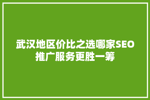 武汉地区价比之选哪家SEO推广服务更胜一筹