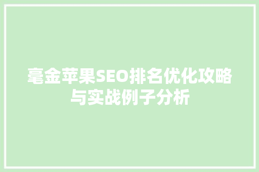 毫金苹果SEO排名优化攻略与实战例子分析