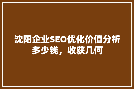 沈阳企业SEO优化价值分析多少钱，收获几何