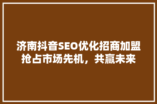 济南抖音SEO优化招商加盟抢占市场先机，共赢未来