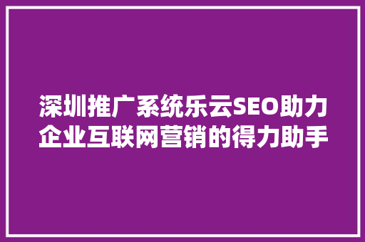 深圳推广系统乐云SEO助力企业互联网营销的得力助手