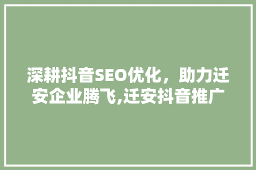 深耕抖音SEO优化，助力迁安企业腾飞,迁安抖音推广SEO优化公司