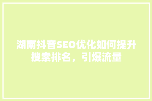 湖南抖音SEO优化如何提升搜索排名，引爆流量