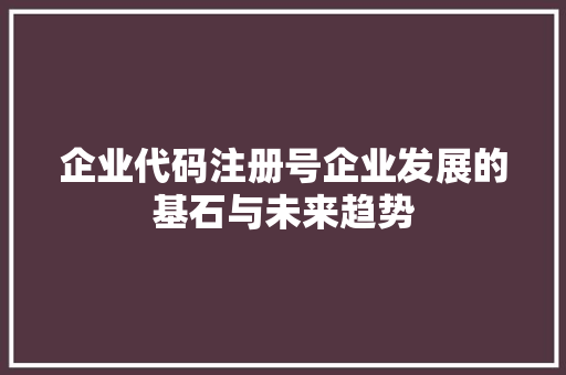企业代码注册号企业发展的基石与未来趋势