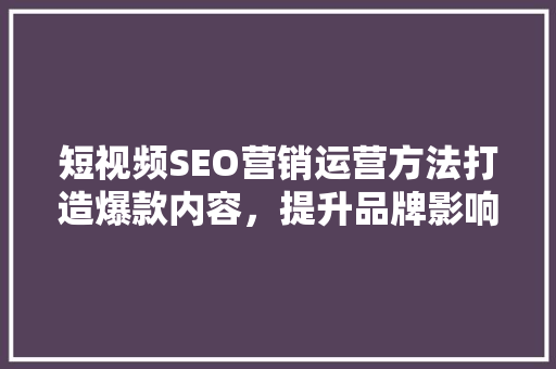 短视频SEO营销运营方法打造爆款内容，提升品牌影响力