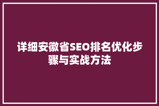详细安徽省SEO排名优化步骤与实战方法
