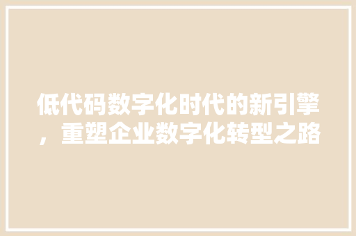 低代码数字化时代的新引擎，重塑企业数字化转型之路