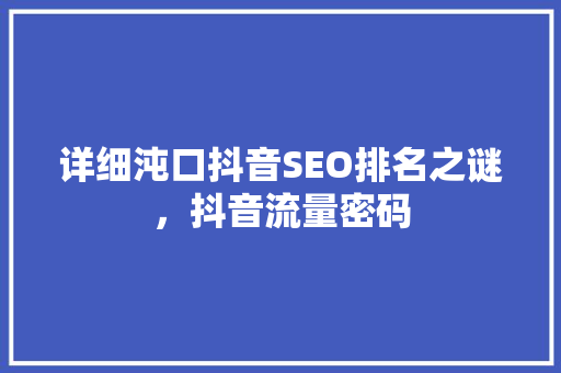 详细沌口抖音SEO排名之谜，抖音流量密码
