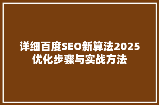 详细百度SEO新算法2025优化步骤与实战方法