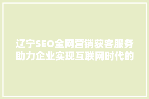 辽宁SEO全网营销获客服务助力企业实现互联网时代的跨越式发展