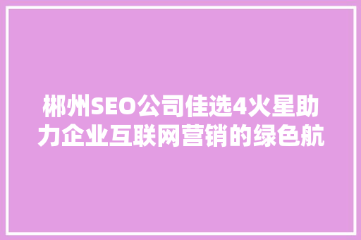 郴州SEO公司佳选4火星助力企业互联网营销的绿色航标
