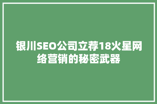 银川SEO公司立荐18火星网络营销的秘密武器