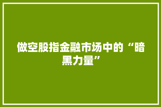 做空股指金融市场中的“暗黑力量”