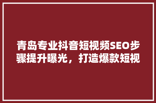 青岛专业抖音短视频SEO步骤提升曝光，打造爆款短视频