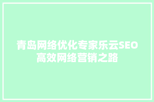 青岛网络优化专家乐云SEO高效网络营销之路