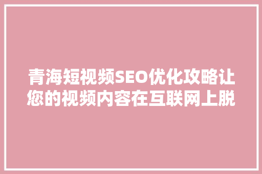 青海短视频SEO优化攻略让您的视频内容在互联网上脱颖而出