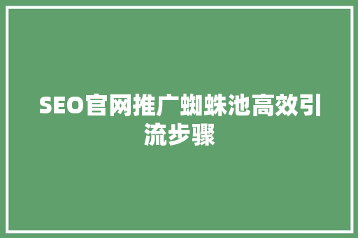 SEO官网推广蜘蛛池高效引流步骤