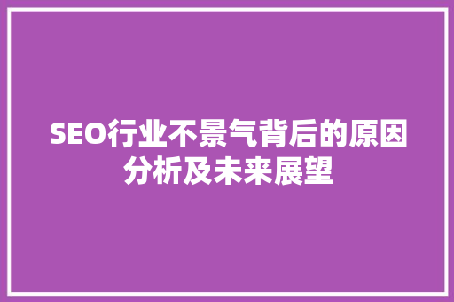 SEO行业不景气背后的原因分析及未来展望