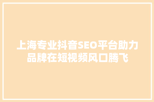上海专业抖音SEO平台助力品牌在短视频风口腾飞