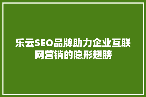乐云SEO品牌助力企业互联网营销的隐形翅膀
