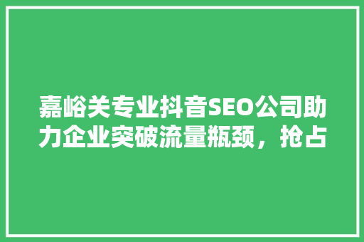 嘉峪关专业抖音SEO公司助力企业突破流量瓶颈，抢占市场先机