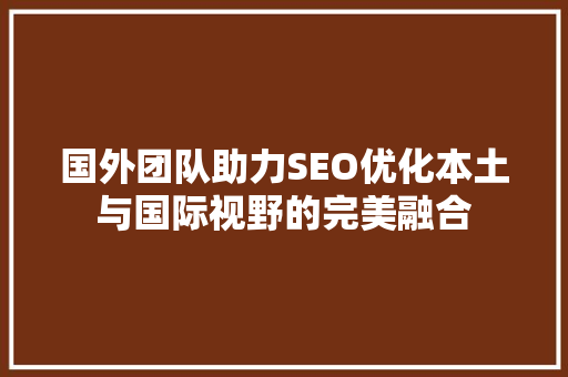 国外团队助力SEO优化本土与国际视野的完美融合