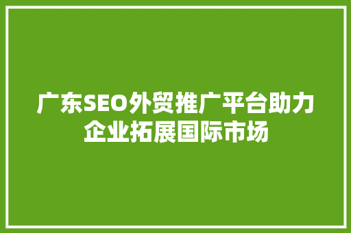广东SEO外贸推广平台助力企业拓展国际市场