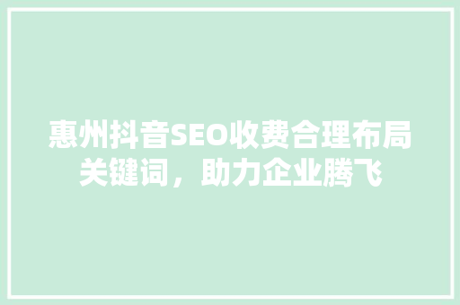 惠州抖音SEO收费合理布局关键词，助力企业腾飞