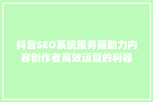 抖音SEO系统服务商助力内容创作者高效运营的利器