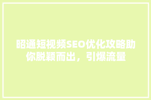 昭通短视频SEO优化攻略助你脱颖而出，引爆流量