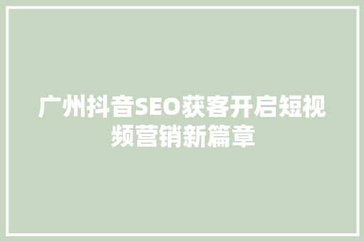 广州抖音SEO获客开启短视频营销新篇章