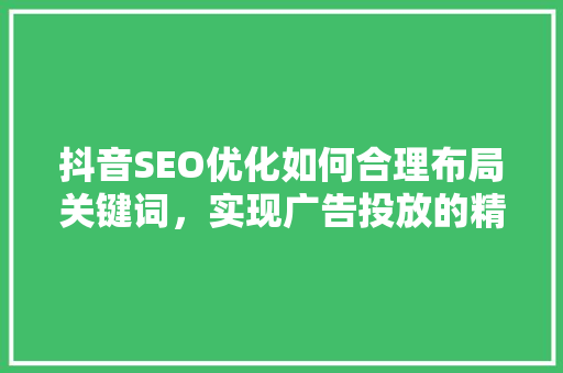 抖音SEO优化如何合理布局关键词，实现广告投放的精准触达