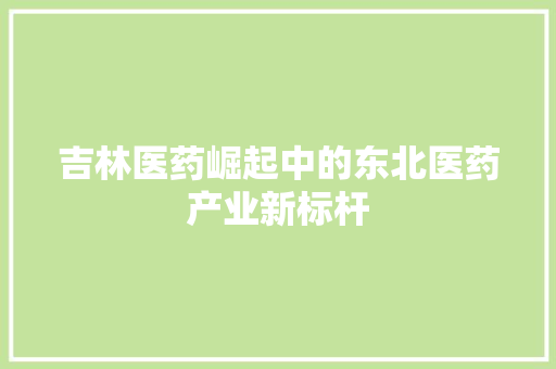 吉林医药崛起中的东北医药产业新标杆
