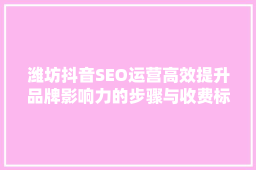 潍坊抖音SEO运营高效提升品牌影响力的步骤与收费标准