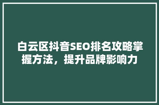 白云区抖音SEO排名攻略掌握方法，提升品牌影响力