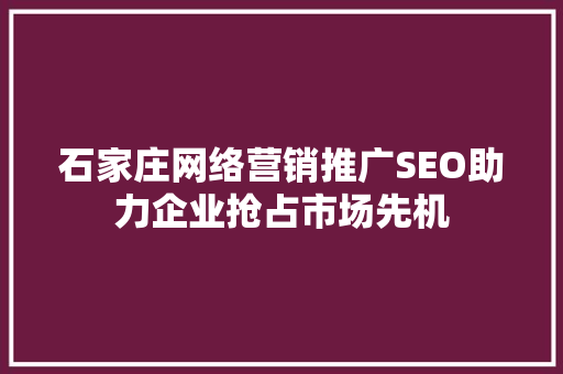 石家庄网络营销推广SEO助力企业抢占市场先机