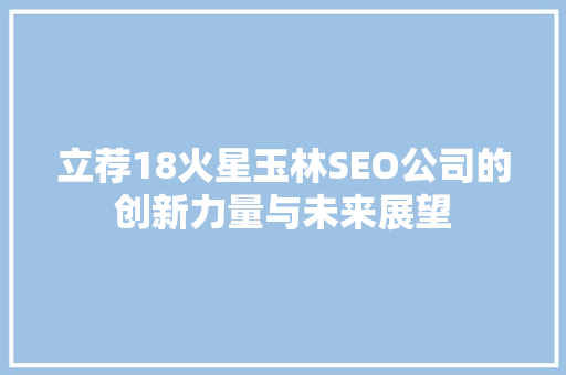 立荐18火星玉林SEO公司的创新力量与未来展望