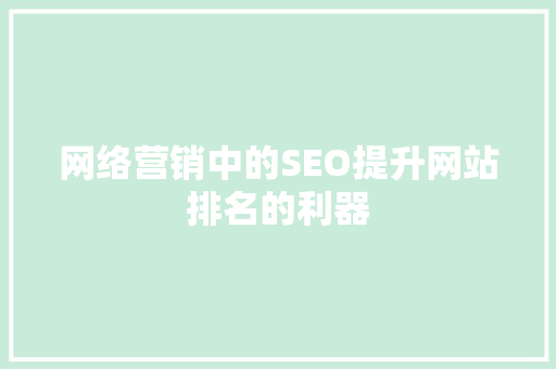 网络营销中的SEO提升网站排名的利器