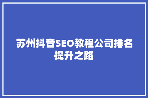 苏州抖音SEO教程公司排名提升之路