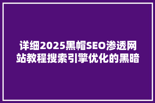 详细2025黑帽SEO渗透网站教程搜索引擎优化的黑暗面