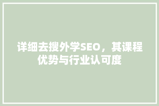 详细去搜外学SEO，其课程优势与行业认可度