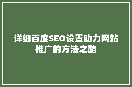 详细百度SEO设置助力网站推广的方法之路  第1张