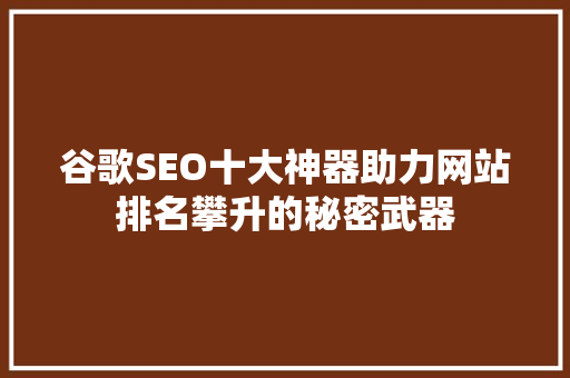谷歌SEO十大神器助力网站排名攀升的秘密武器