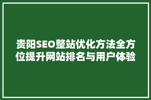 贵阳SEO整站优化方法全方位提升网站排名与用户体验