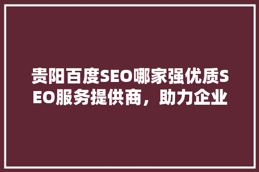 贵阳百度SEO哪家强优质SEO服务提供商，助力企业网络营销腾飞